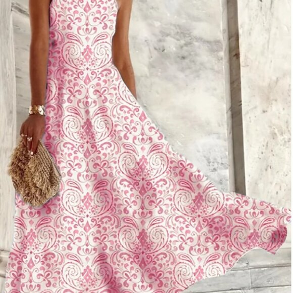 Pink and White Floral Spaghetti Strap Dress - Size 2XL - Picture 1 of 1
